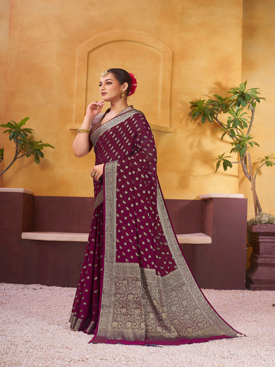 Chinon Banarasi Silk Saree With Blouse Piece