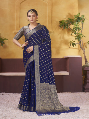 Chinon Banarasi Silk Saree With Blouse Piece