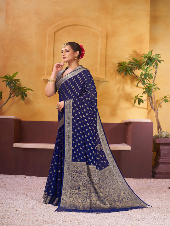 Chinon Banarasi Silk Saree With Blouse Piece
