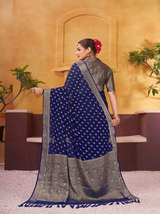 Chinon Banarasi Silk Saree With Blouse Piece