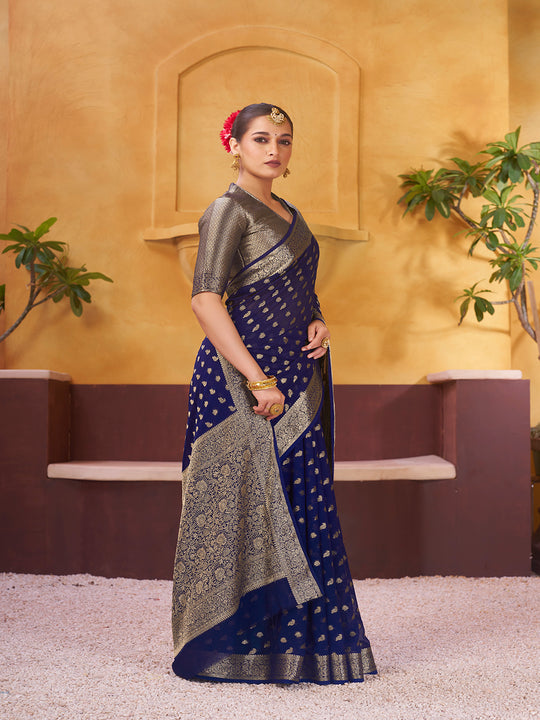 Chinon Banarasi Silk Saree With Blouse Piece