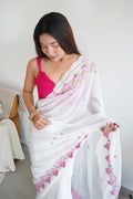 White Georgette Saree With Blouse Piece