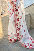 Off white Organza Saree with Maroon Blouse Piece