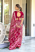Red Hand Block Batik Print Mulmul Cotton Sarees Saree With Blouse Piece