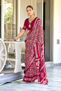 Red Hand Block Batik Print Mulmul Cotton Sarees Saree With Blouse Piece