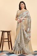 Beige Silk  Ethnic Motifs Printed Saree