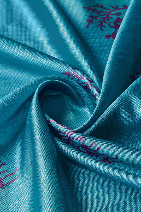 Blue Silk  Warli Printed Saree