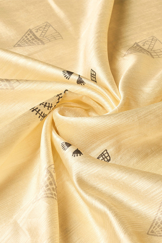 Cream Silk  Ethnic Motifs Printed Saree