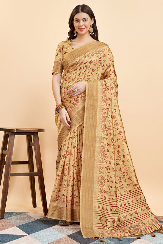Golden Silk  Ethnic Motifs Printed Saree