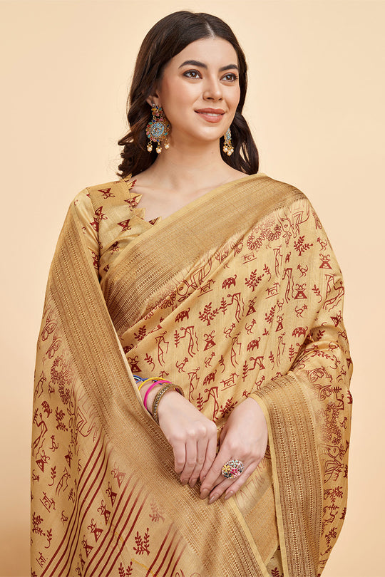 Golden Silk  Ethnic Motifs Printed Saree