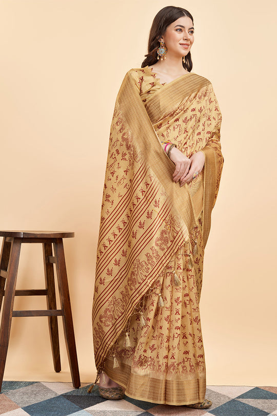 Golden Silk  Ethnic Motifs Printed Saree