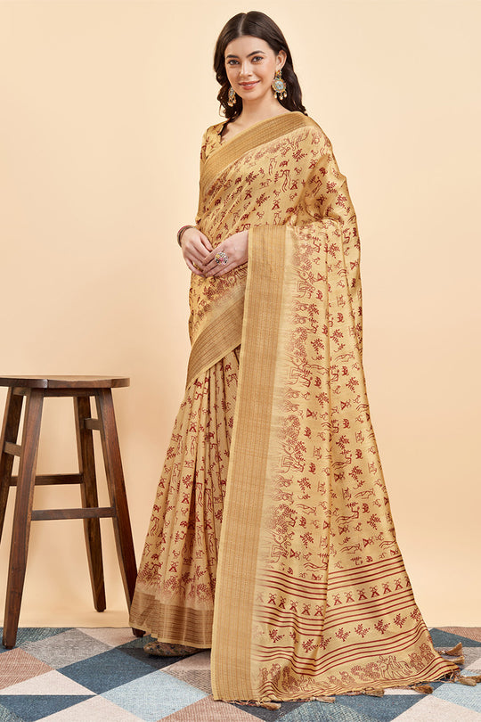 Golden Silk  Ethnic Motifs Printed Saree