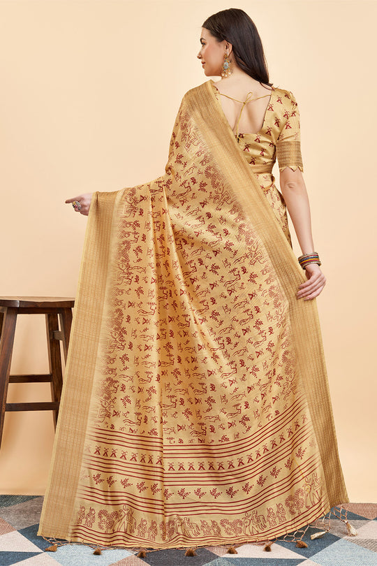 Golden Silk  Ethnic Motifs Printed Saree