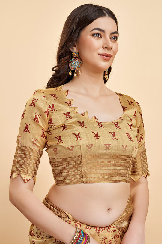 Golden Silk  Ethnic Motifs Printed Saree