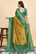 Yellow Silk  Ethnic Motifs Printed Zari Saree
