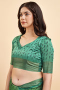 Yellow Silk  Ethnic Motifs Printed Zari Saree
