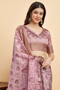 Pink Silk  Ethnic Motifs Printed Zari Saree