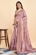 Pink Silk  Ethnic Motifs Printed Zari Saree