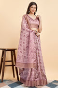 Pink Silk  Ethnic Motifs Printed Zari Saree