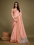 Orange Silk Blend Saree With Blouse Piece