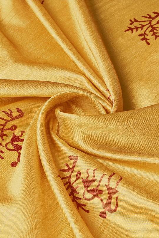 Yellow Silk  Ethnic Motifs Printed Zari Saree