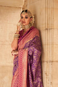 Wine Purple Banarasi Silk Saree With Blouse Piece
