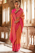 Mandy Pink & Orange Banarasi Silk Saree With Blouse Piece