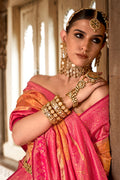 Mandy Pink & Orange Banarasi Silk Saree With Blouse Piece