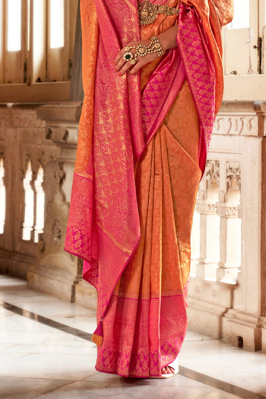 Mandy Pink & Orange Banarasi Silk Saree With Blouse Piece