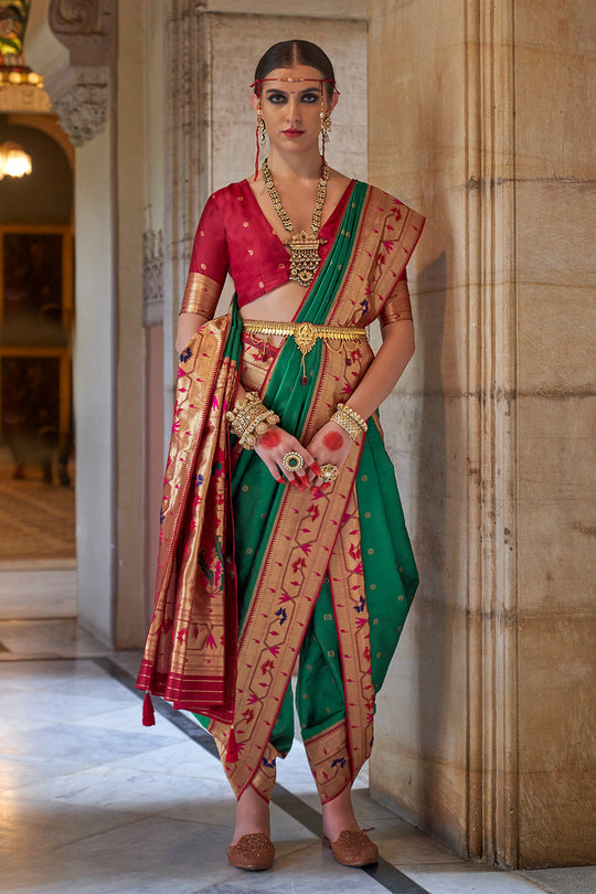 Green Paithani Silk Saree With Blouse Piece