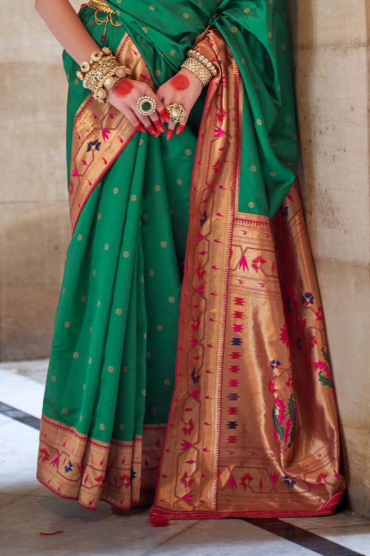 Green Paithani Silk Saree With Blouse Piece