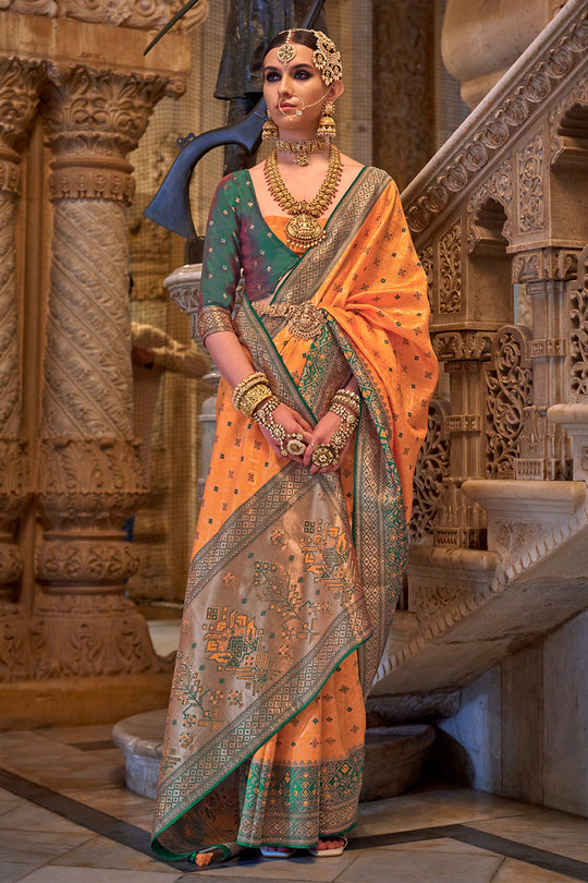 Carrot Orange Banarasi Silk Saree With Blouse Piece