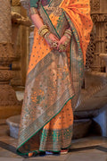 Carrot Orange Banarasi Silk Saree With Blouse Piece