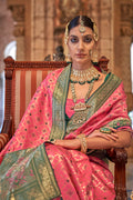 Bright Peach Banarasi Silk Saree With Blouse Piece