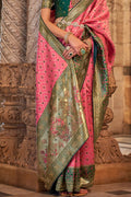 Bright Peach Banarasi Silk Saree With Blouse Piece