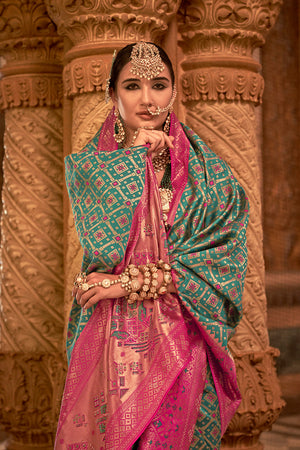 Persian Green Banarasi Silk Saree With Blouse Piece