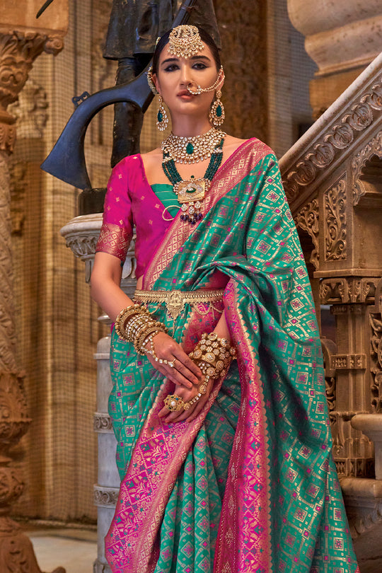 Persian Green Banarasi Silk Saree With Blouse Piece