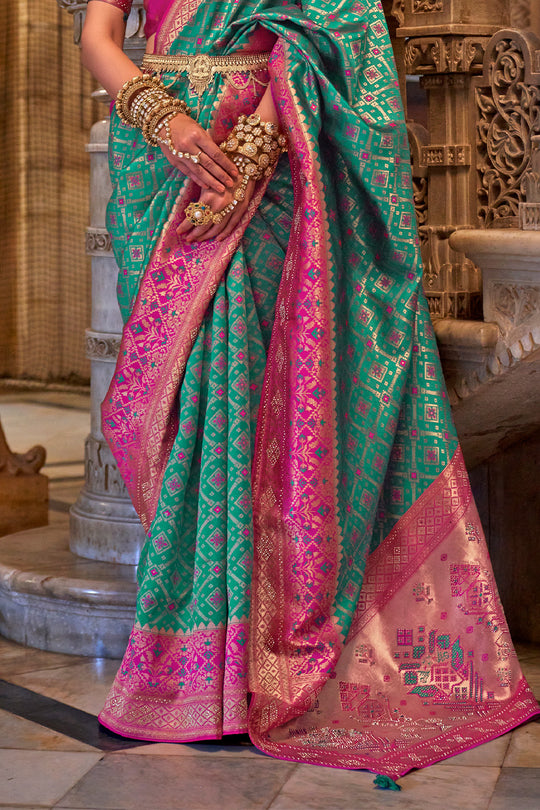 Persian Green Banarasi Silk Saree With Blouse Piece
