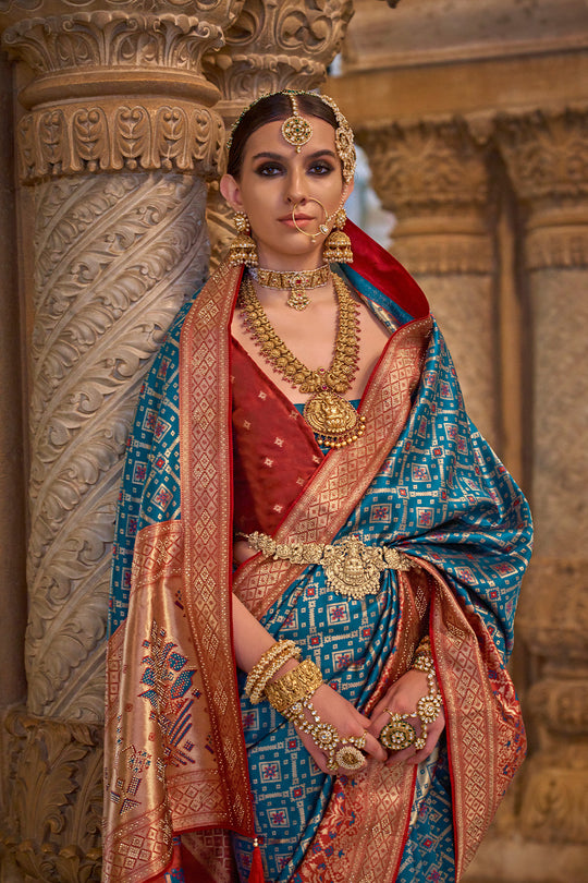 Peacock Blue Banarasi Silk Saree With Blouse Piece