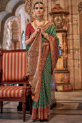 Bottle Green Banarasi Silk Saree With Blouse Piece