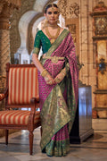 Wine Purple Banarasi Silk Saree With Blouse Piece