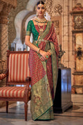 Royal Maroon Banarasi Silk Saree With Blouse Piece