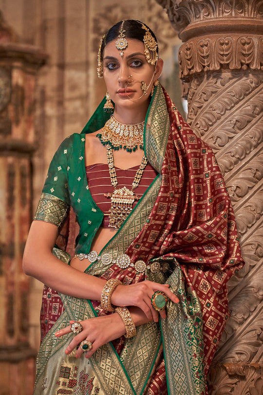 Royal Maroon Banarasi Silk Saree With Blouse Piece