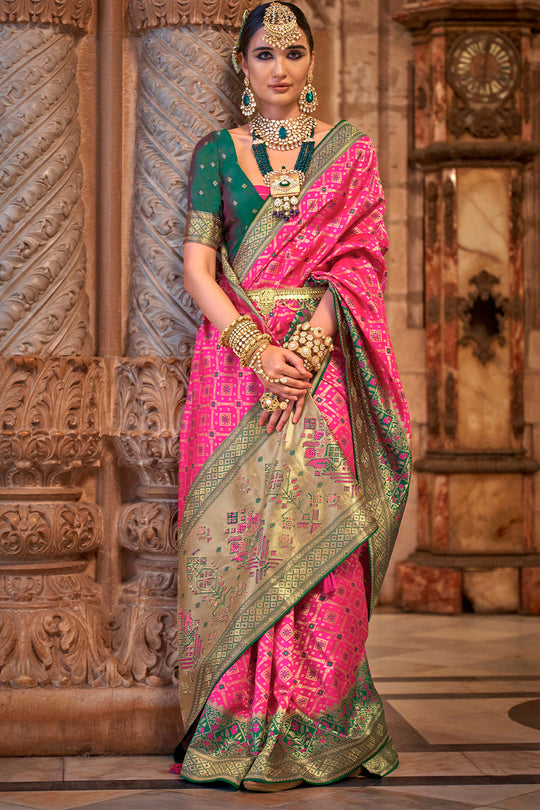 Fuchsia Pink Banarasi Silk Saree With Blouse Piece