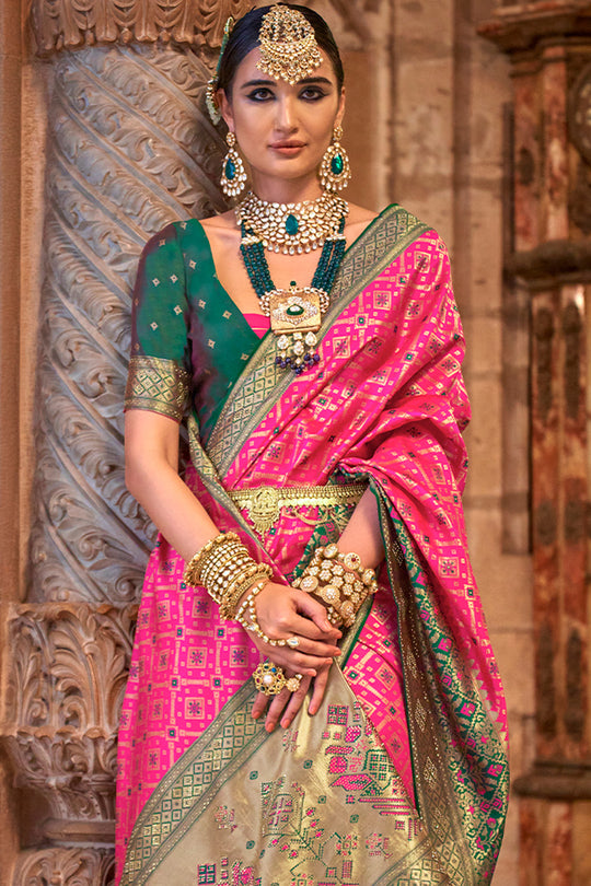 Fuchsia Pink Banarasi Silk Saree With Blouse Piece