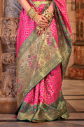Fuchsia Pink Banarasi Silk Saree With Blouse Piece