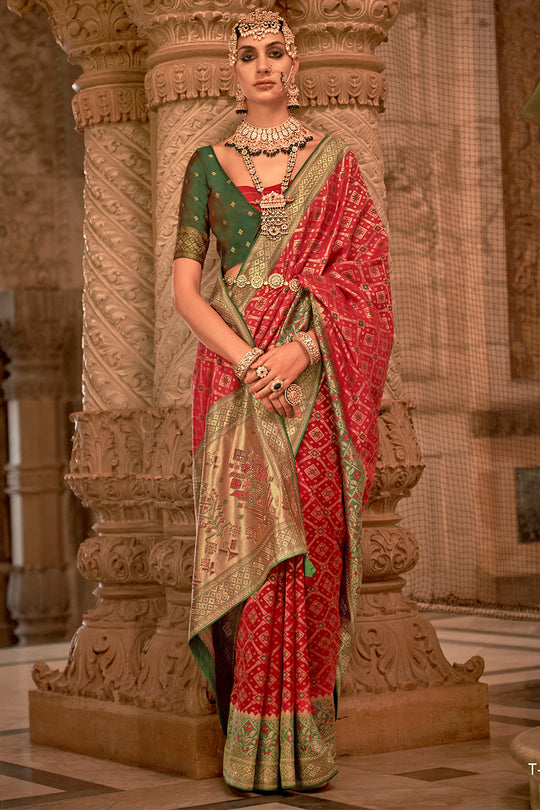 Red Banarasi Silk Saree With Blouse Piece