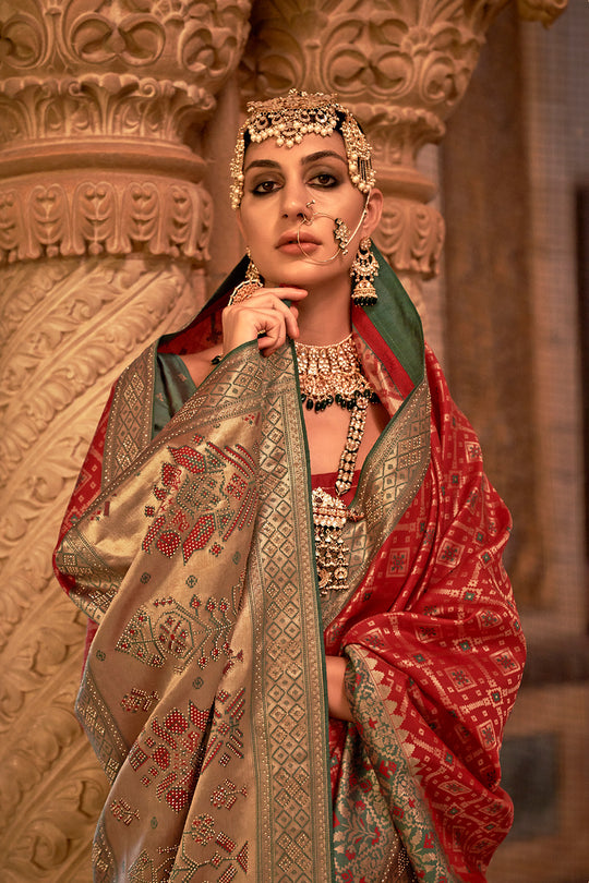 Red Banarasi Silk Saree With Blouse Piece