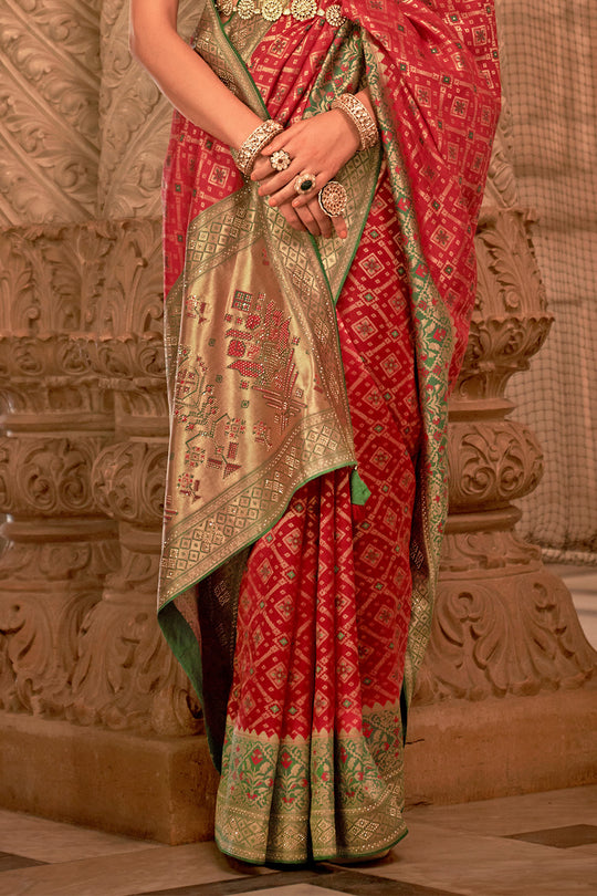 Red Banarasi Silk Saree With Blouse Piece