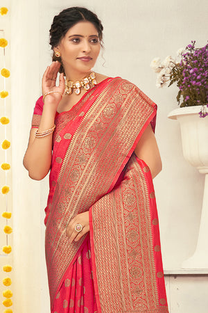 Strawberry Red Banarasi Saree